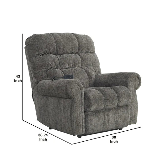 Metal Frame Power Lift Recliner With Tufted Seat and Back in Gray by BENZARA