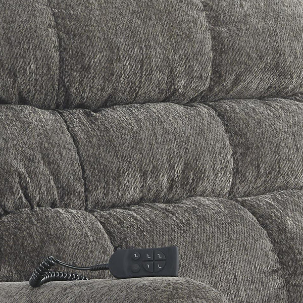 Metal Frame Power Lift Recliner With Tufted Seat and Back in Gray by BENZARA