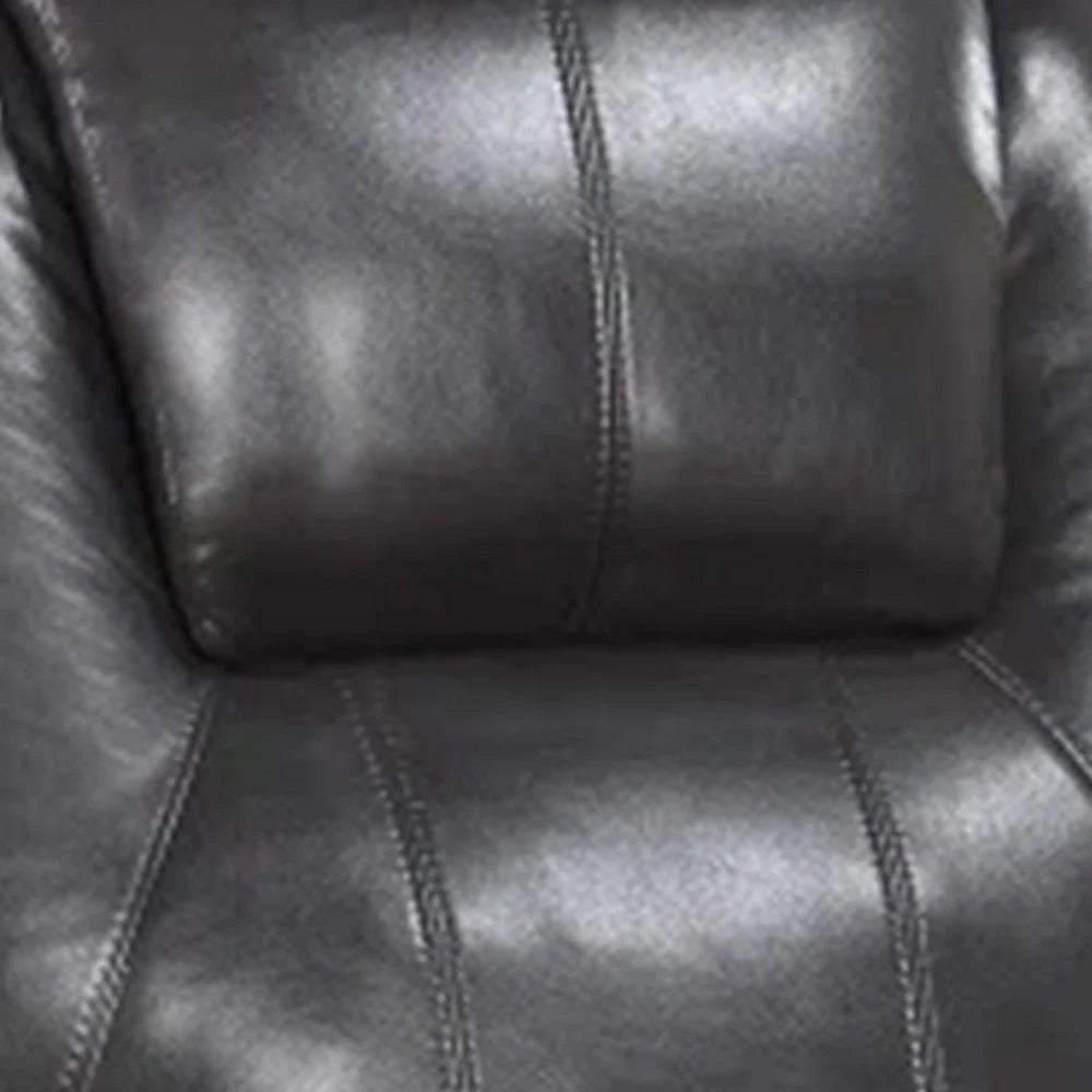 Evans 37 Inch Recliner Chair, Power Lift, Cupholders, Gray Faux Leather by Benzara