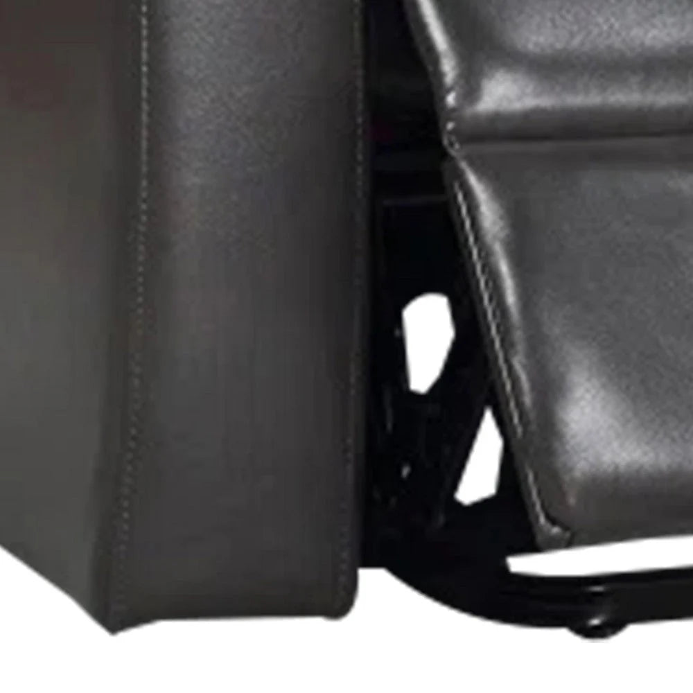 Evans 37 Inch Recliner Chair, Power Lift, Cupholders, Gray Faux Leather by Benzara