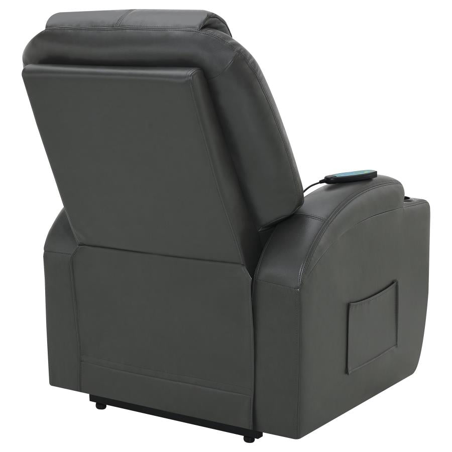 Sanger Upholstered Power Lift Recliner Chair with Massage Charcoal Grey by COASTER