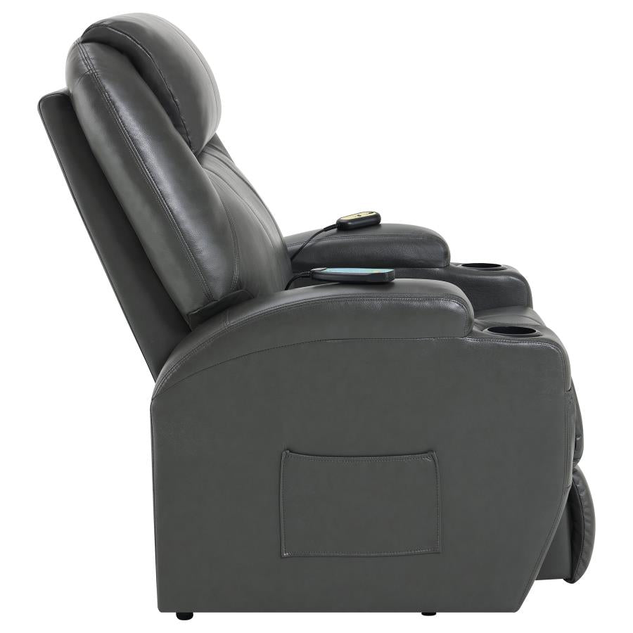 Sanger Upholstered Power Lift Recliner Chair with Massage Charcoal Grey by COASTER