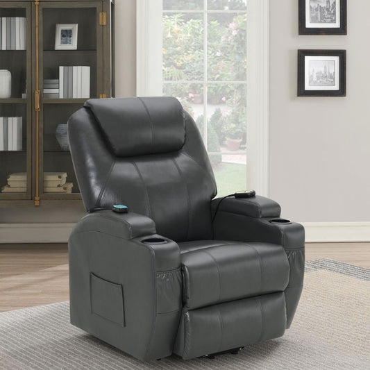 Sanger Upholstered Power Lift Recliner Chair with Massage Charcoal Grey by COASTER