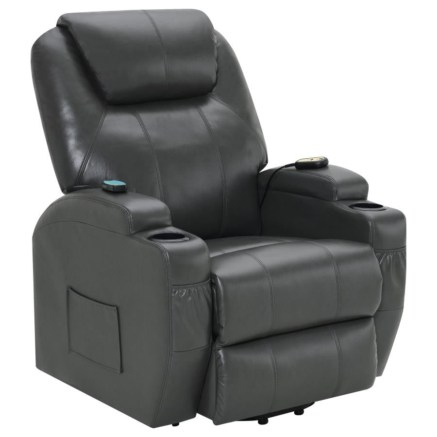 Sanger Upholstered Power Lift Recliner Chair with Massage Charcoal Grey by COASTER