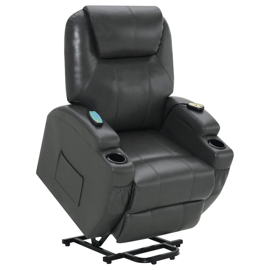 Sanger Upholstered Power Lift Recliner Chair with Massage Charcoal Grey by COASTER
