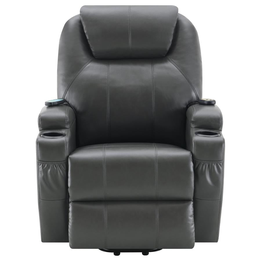 Sanger Upholstered Power Lift Recliner Chair with Massage Charcoal Grey by COASTER