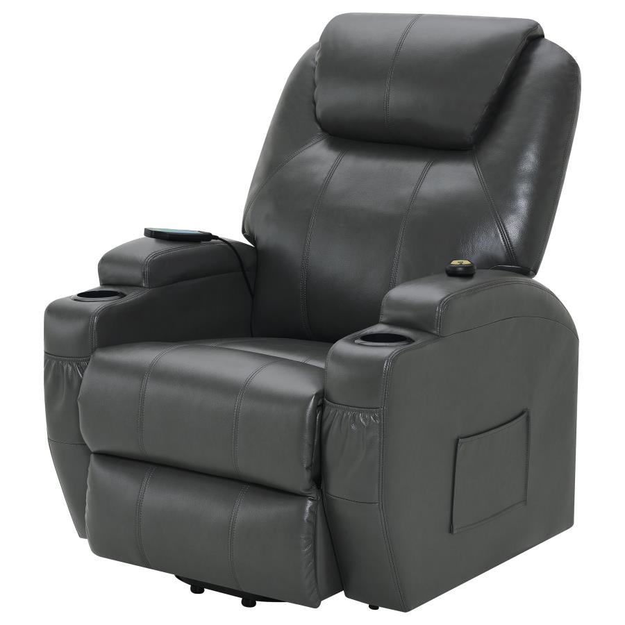 Sanger Upholstered Power Lift Recliner Chair with Massage Charcoal Grey by COASTER