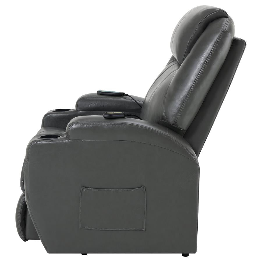 Sanger Upholstered Power Lift Recliner Chair with Massage Charcoal Grey by COASTER