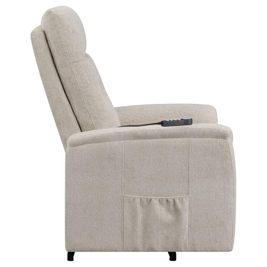 Henrietta Power Lift Recliner with Storage Pocket Beige by COASTER