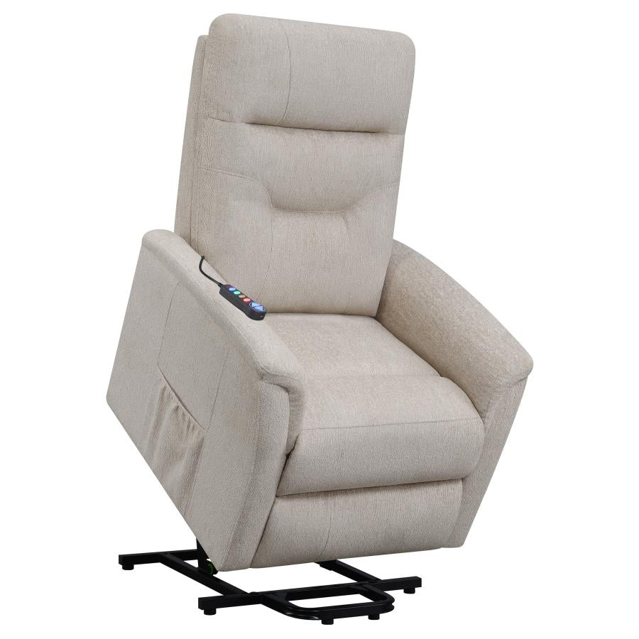 Henrietta Power Lift Recliner with Storage Pocket Beige by COASTER
