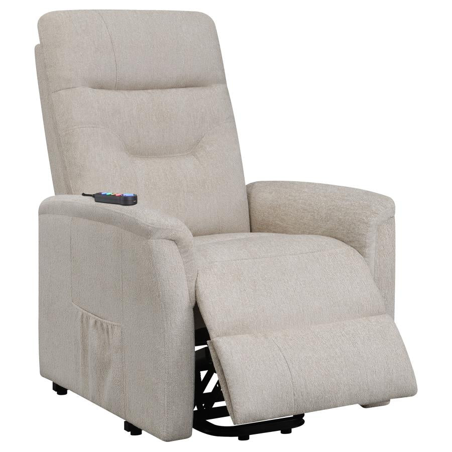 Henrietta Power Lift Recliner with Storage Pocket Beige by COASTER
