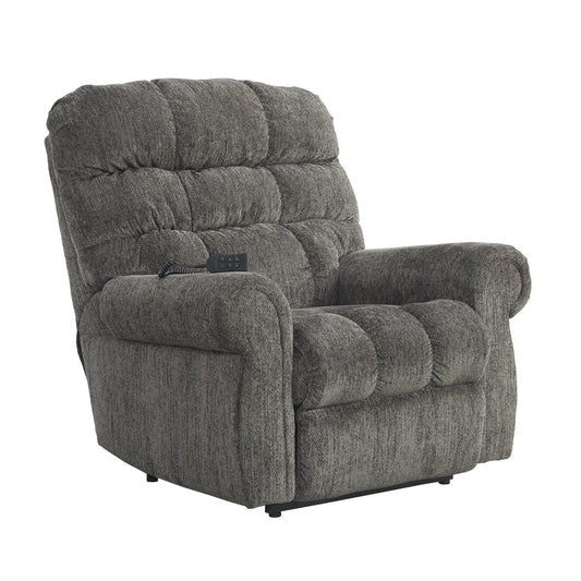 Metal Frame Power Lift Recliner With Tufted Seat and Back in Gray by BENZARA