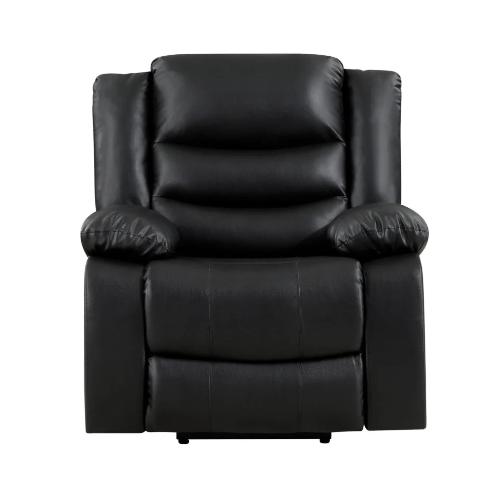 Carry 39 Inch Power Lift Recliner Chair, Black Faux Leather, Solid Wood By Benzara