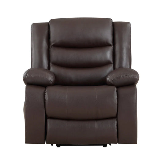 Carry 39 Inch Power Lift Recliner Chair, Solid Wood Dark Brown Faux Leather By Benzara