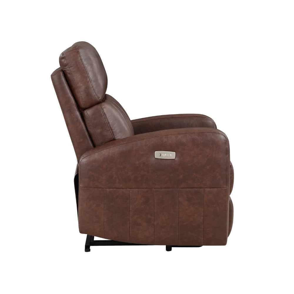 Eva 38 Inch Power Lift Recliner Chair, Brown Faux Leather, Solid Wood By Benzara