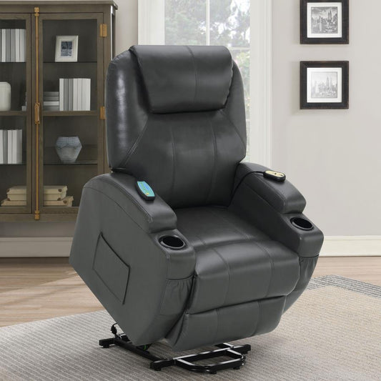 Sanger Upholstered Power Lift Recliner Chair with Massage Charcoal Grey by COASTER