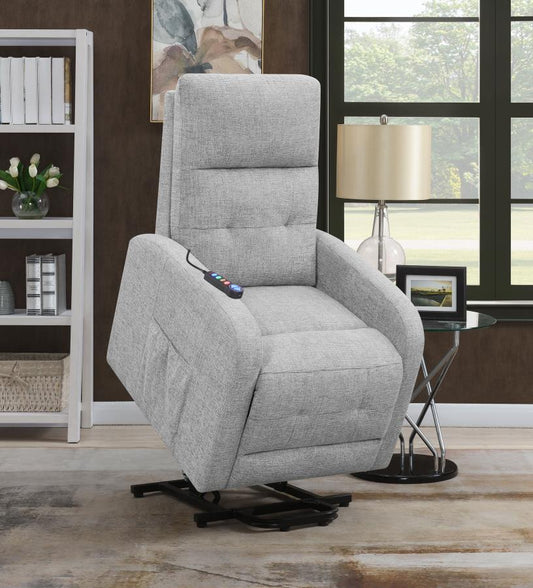 Howie Tufted Upholstered Power Lift Recliner Grey by COASTER
