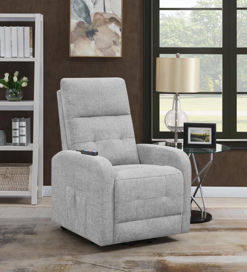 Howie Tufted Upholstered Power Lift Recliner Grey by COASTER