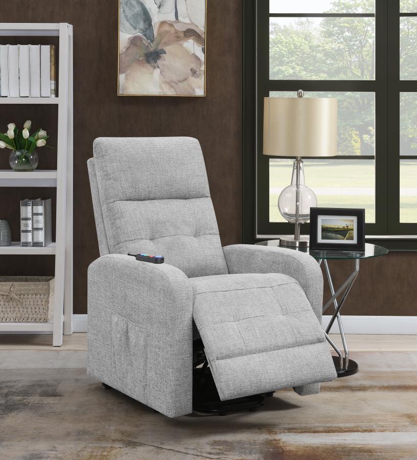 Howie Tufted Upholstered Power Lift Recliner Grey by COASTER