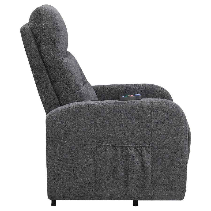 Howie Tufted Upholstered Power Lift Recliner Charcoal by COASTER