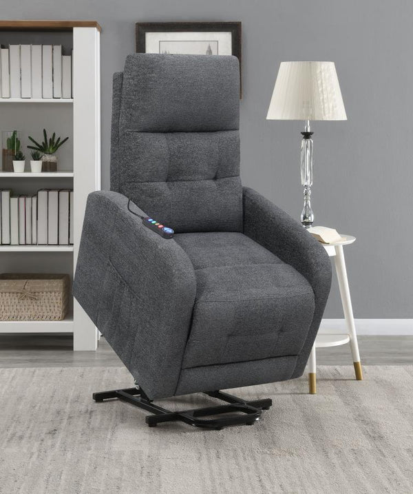 Howie Tufted Upholstered Power Lift Recliner Charcoal by COASTER