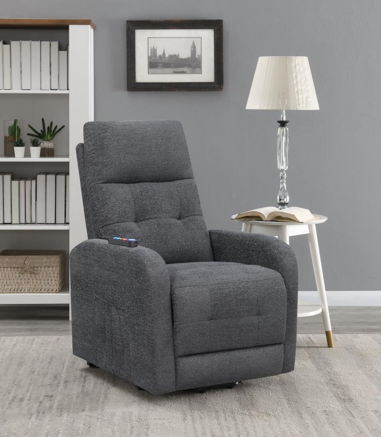 Howie Tufted Upholstered Power Lift Recliner Charcoal by COASTER