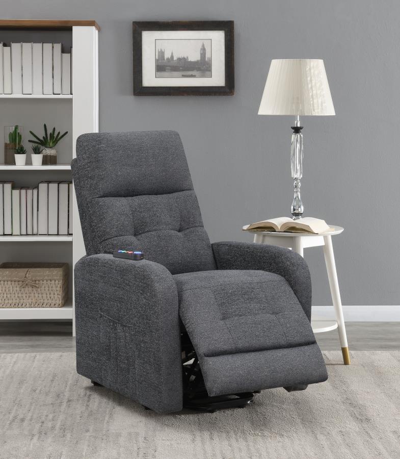 Howie Tufted Upholstered Power Lift Recliner Charcoal by COASTER