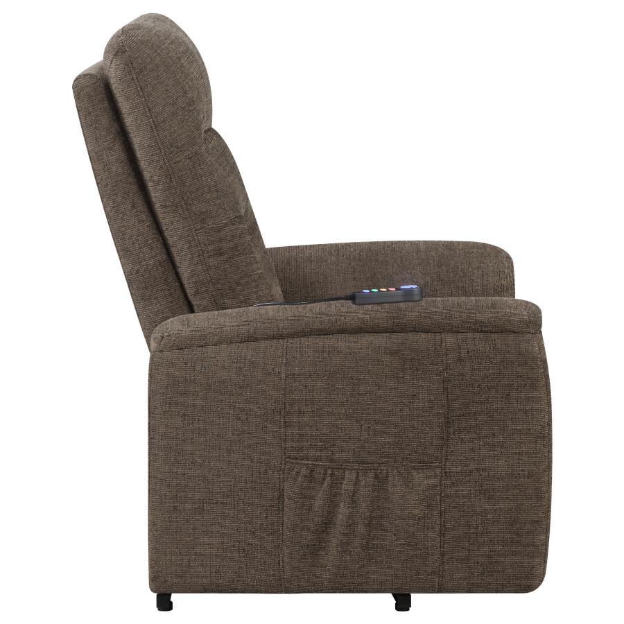 Henrietta Power Lift Recliner with Storage Pocket Brown by COASTER