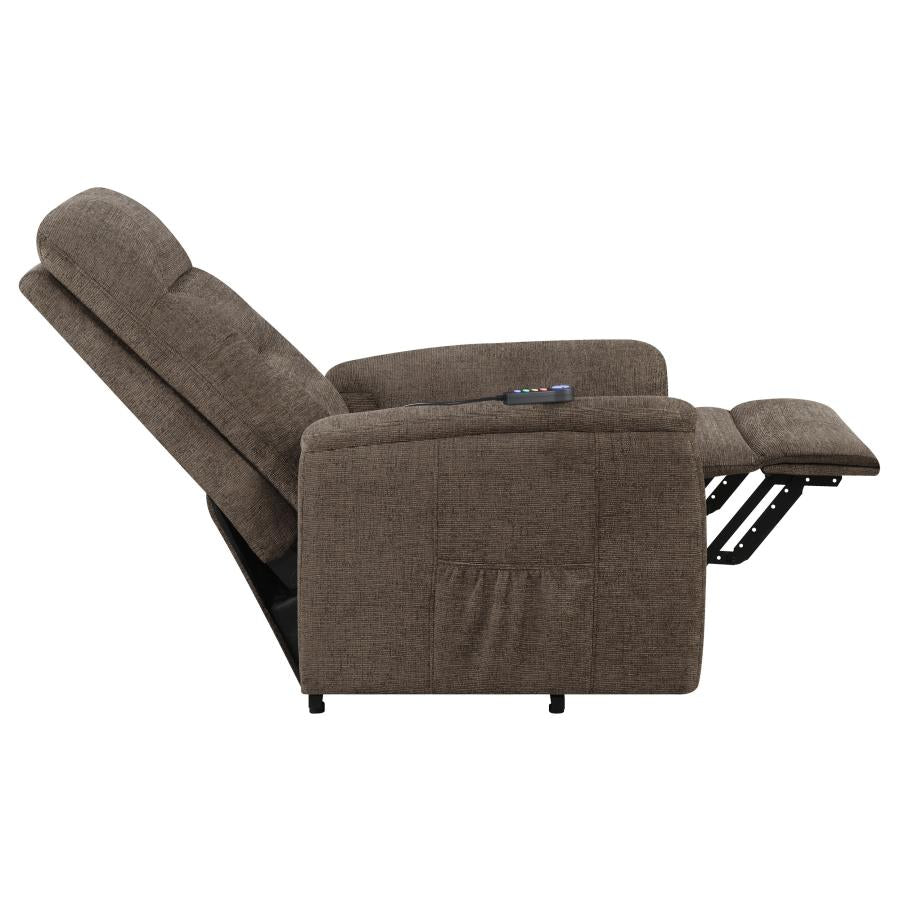 Henrietta Power Lift Recliner with Storage Pocket Brown by COASTER