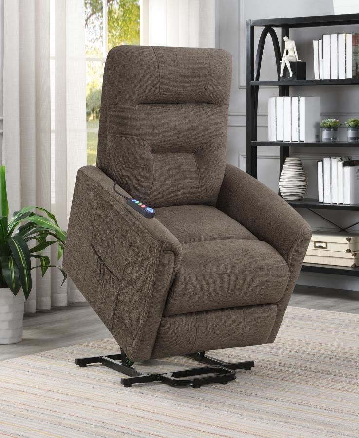 Henrietta Power Lift Recliner with Storage Pocket Brown by COASTER