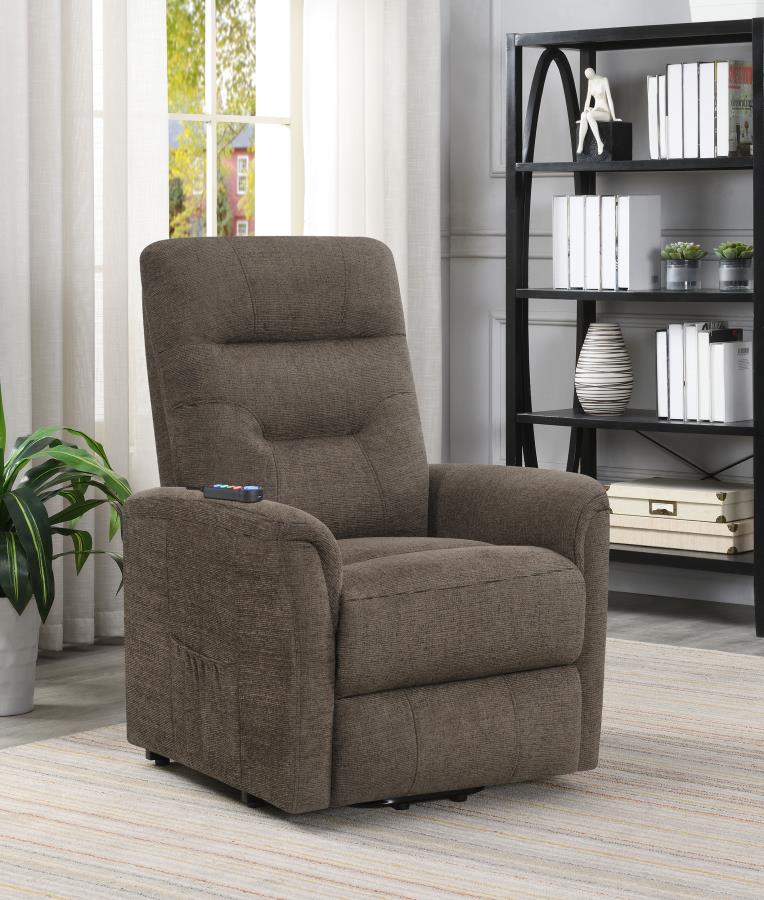 Henrietta Power Lift Recliner with Storage Pocket Brown by COASTER