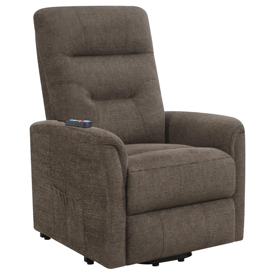 Henrietta Power Lift Recliner with Storage Pocket Brown by COASTER