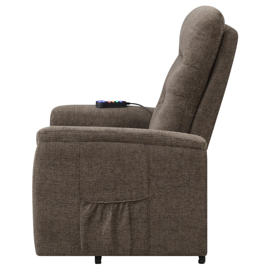 Henrietta Power Lift Recliner with Storage Pocket Brown by COASTER