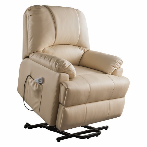 New Beige Leatherette Power Lift Massage Recliner by HOMEROOTS