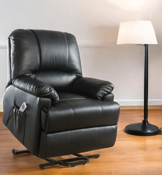 NEW Black Leatherette Power Lift Massage Recliner by HOMEROOTS